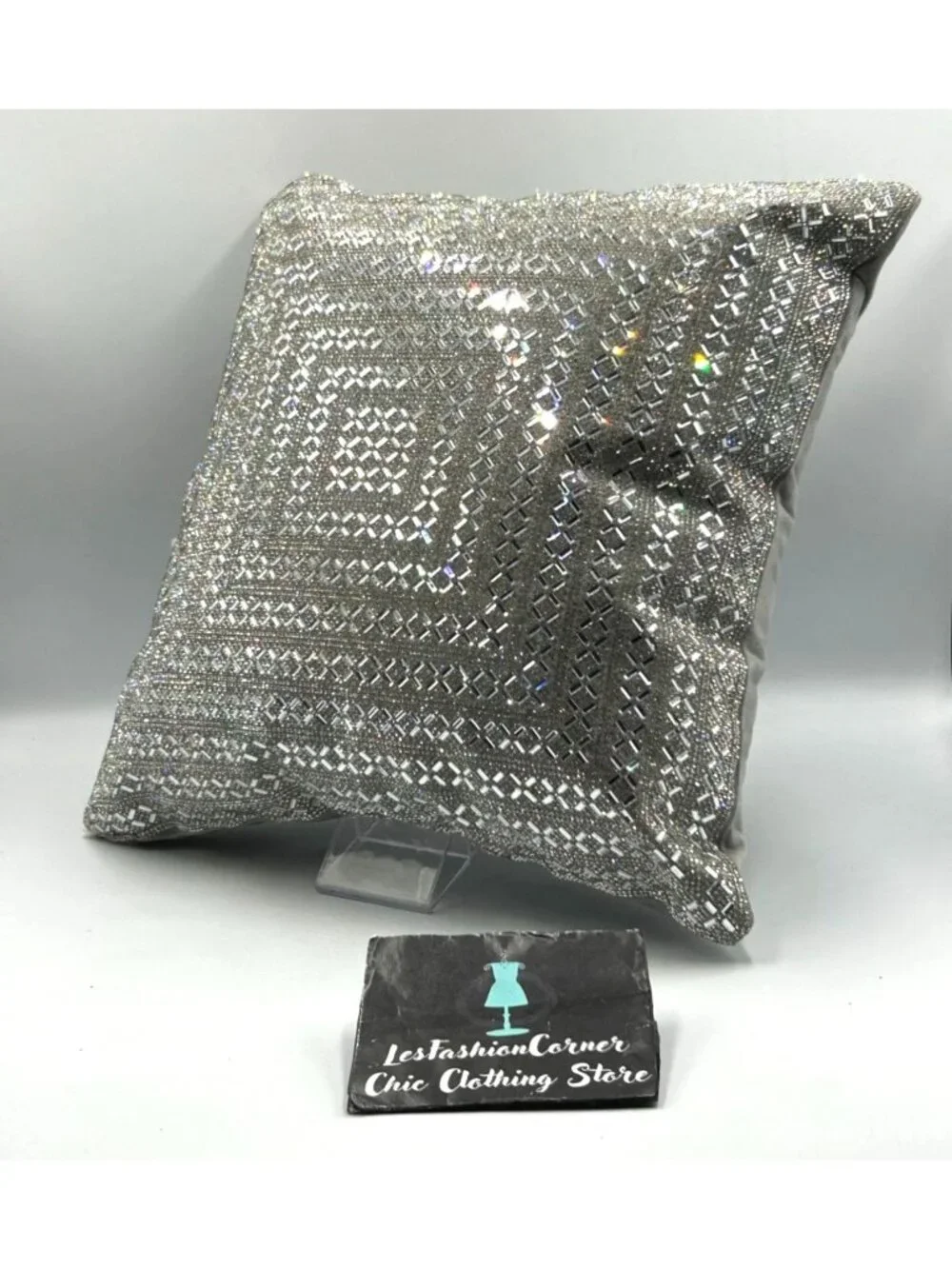 Sparkle Home Silver Madison Ave Jeweled Decorative Rhinestone Pillow 16x16 3518